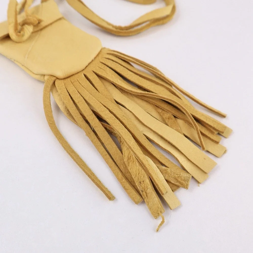 Handmade Buckskin Leather Medicine Bag Necklace Fringed Pouch Tan Leather 19